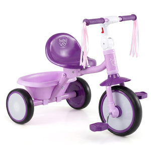 Foldable Toddler Tricycle with Lighting Wheels and Basket for 2-5 Year Old