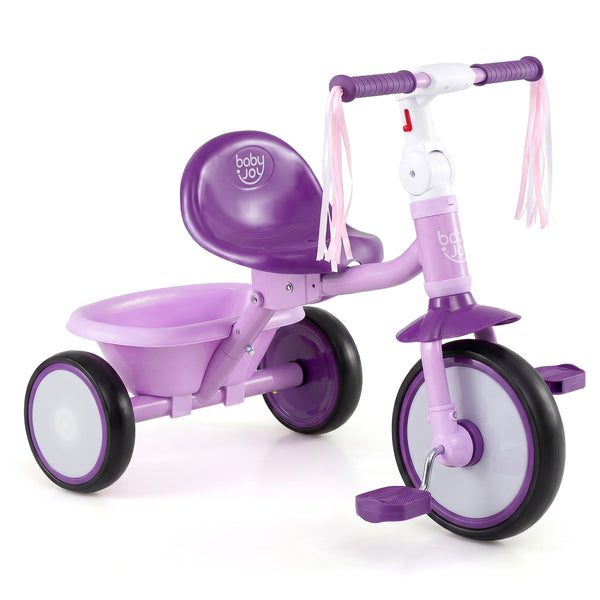 Foldable Toddler Tricycle with Lighting Wheels and Basket for 2-5 Year Old