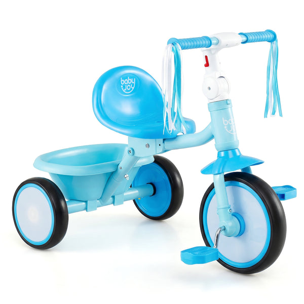 Foldable Toddler Tricycle with Lighting Wheels and Basket for 2-5 Year Old