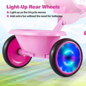 Foldable Toddler Tricycle with Lighting Wheels and Basket for 2-5 Year Old