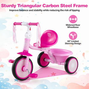 Foldable Toddler Tricycle with Lighting Wheels and Basket for 2-5 Year Old