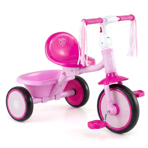 Foldable Toddler Tricycle with Lighting Wheels and Basket for 2-5 Year Old