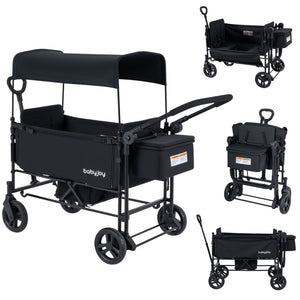 Foldable Wagon Stroller for 2 Kids with Removable Canopy and Adjustable Push Handle