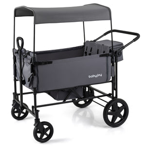 Foldable Wagon Stroller for 4 Kids with Removable Canopy and Adjustable Push