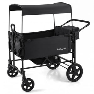 Foldable Wagon Stroller for 4 Kids with Removable Canopy and Adjustable Push