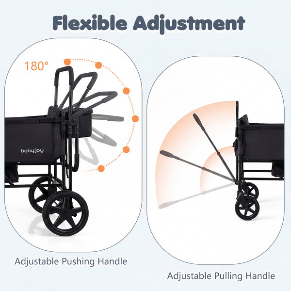 Foldable Wagon Stroller for 4 Kids with Removable Canopy and Adjustable Push