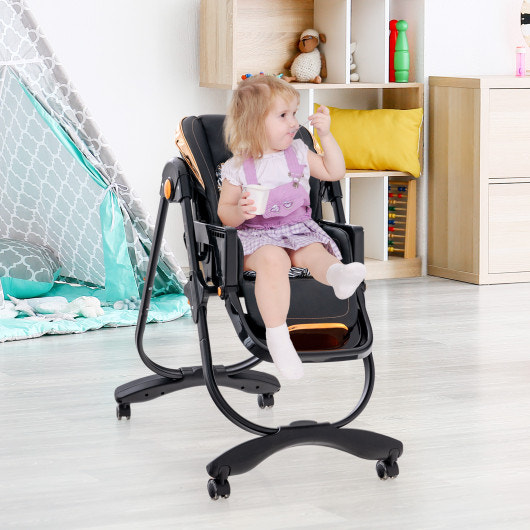 Folding Baby Dining High Chair with Adjustable Height and Recline-Black