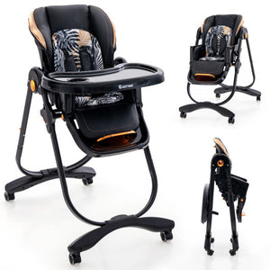 Folding Baby Dining High Chair with Adjustable Height and Recline-Black