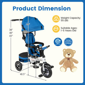 Folding Tricycle Baby Stroller with Reversible Seat and Adjustable Canopy-Blue