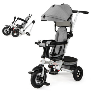 Folding Tricycle Baby Stroller with Reversible Seat and Adjustable Canopy-Gray