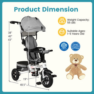 Folding Tricycle Baby Stroller with Reversible Seat and Adjustable Canopy-Gray