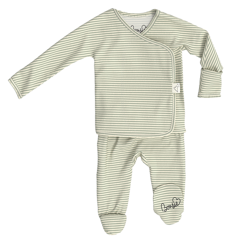 Bonsie Skin to Skin Babywear Footie Mint Twist wrap-front footie