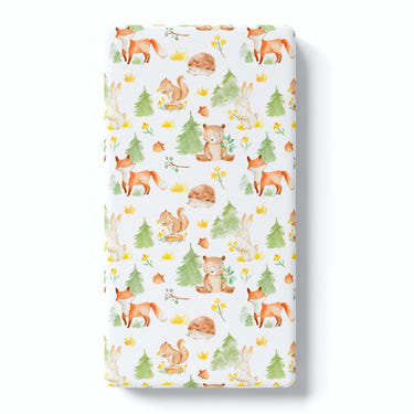 Forest Friends Fitted Crib Sheet featuring adorable woodland animal designs for a cozy nursery.