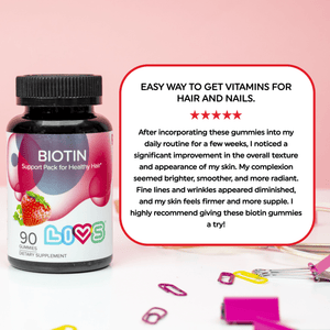 Biotin 10,000 mcg strawberry supplement for babies, angle 6 view.