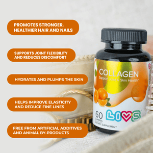 Collagen gummies in orange flavor, angle 3 view, perfect for baby’s healthy growth and development.