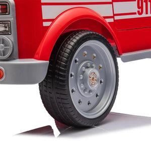 12V Freddo Fire Truck 1 Seater Ride On Car at angle 10, perfect for adventurous toddlers.