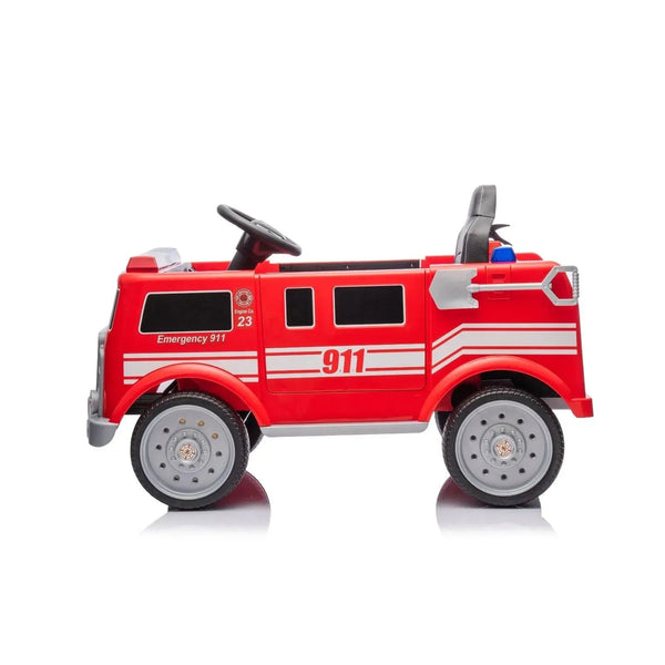 12V Freddo Fire Truck 1 Seater Ride On Car from angle 3, perfect for adventurous toddlers.