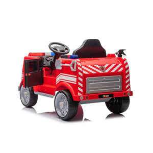 12V Freddo Fire Truck 1 Seater Ride On Car - Angle 5 view showcasing vibrant design and fun features for kids.