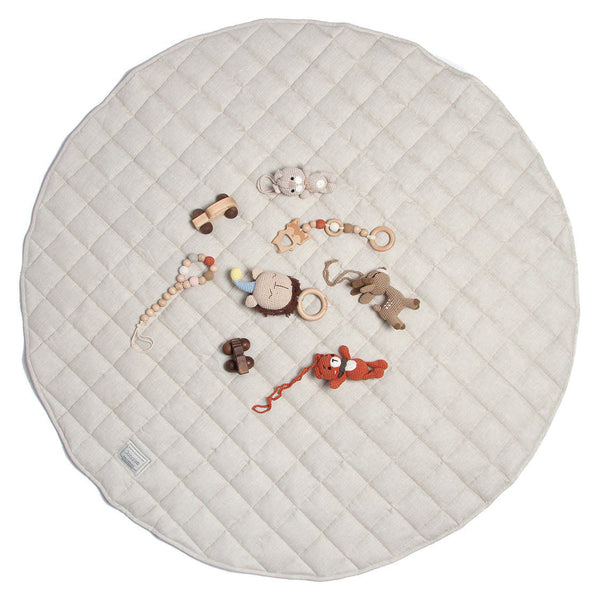 Natural French linen baby playmat, perfect for safe and stylish playtime. Soft, durable, and eco-friendly design.