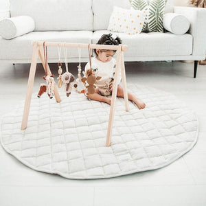 Natural French linen baby playmat from angle 2, perfect for safe and stylish playtime.
