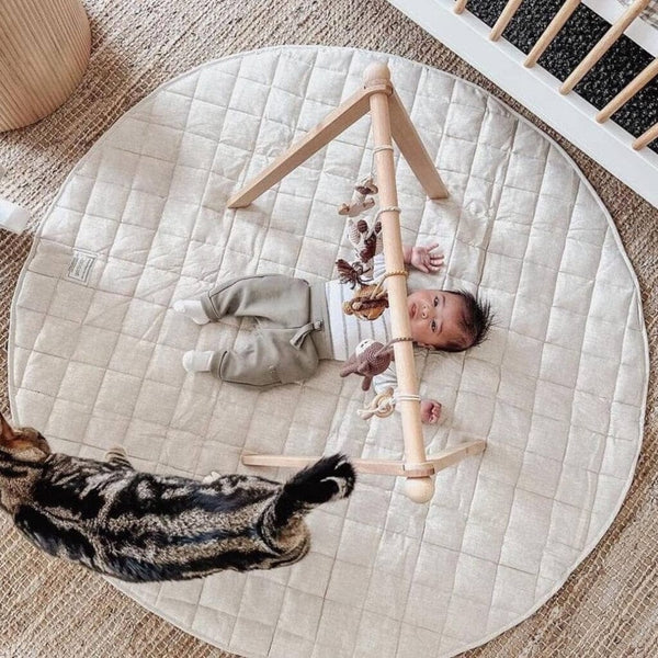 Natural French linen baby playmat at angle 4, perfect for safe and stylish playtime.