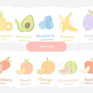 Colorful fruit flashcards for babies, promoting early learning and sensory play. Angle 2 view.
