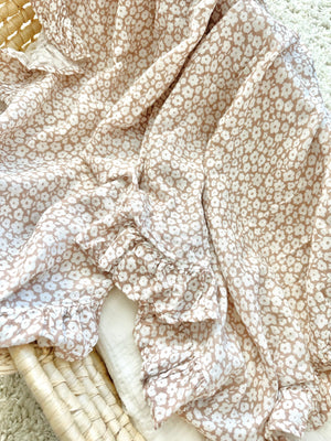 Organic Muslin Swaddle Blanket - Mocha Ditsy Floral Ruffle