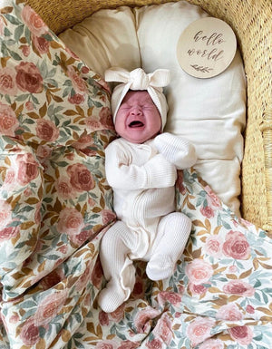 Dusty Pink Floral Muslin Swaddle Blanket