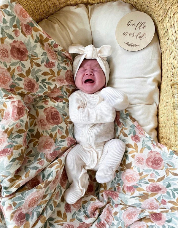 Dusty Pink Floral Muslin Swaddle Blanket