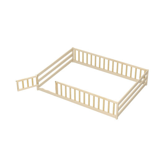 Full Size Floor Bed with Full Length Safety Guardrails-Natural