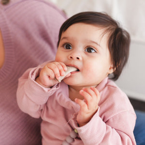 Neutral finger toothbrushes for babies, designed for gentle oral care, displayed at an angle.