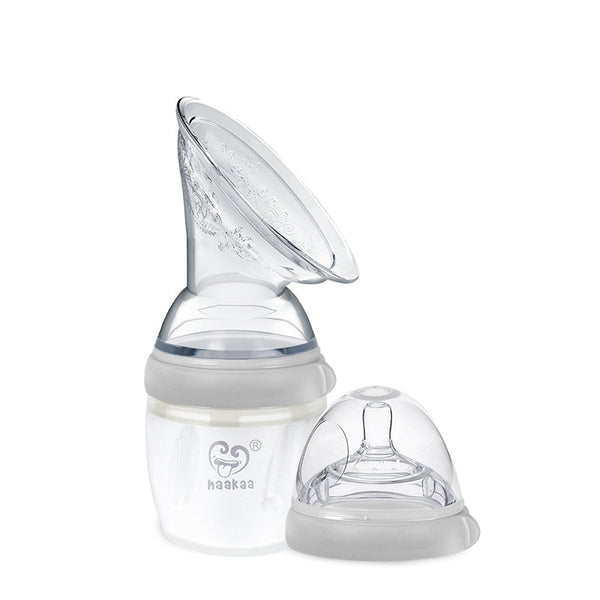 Haakaa Gen 3 Silicone Breast Pump Flange and Bottle Set 160 ml/6 oz for breastfeeding convenience and comfort.