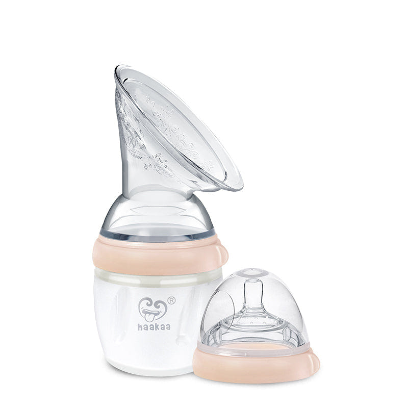 Haakaa Gen 3 Silicone Breast Pump Flange and Bottle Set 160 ml/6 oz for breastfeeding convenience and comfort.