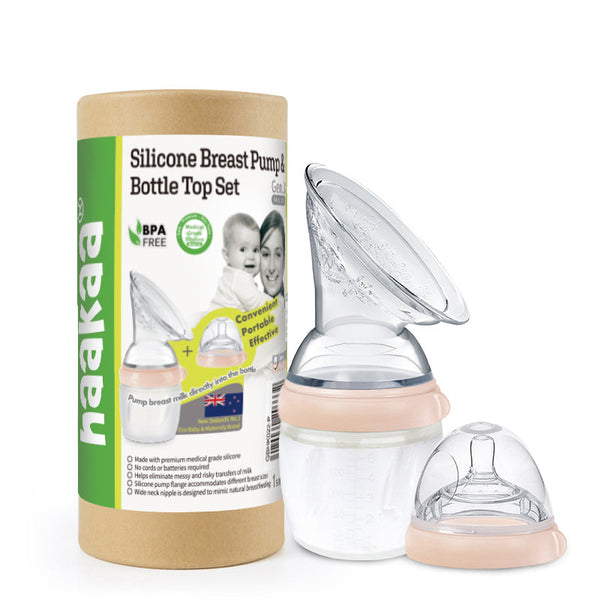 Haakaa Gen 3 Silicone Breast Pump Flange and Bottle Set 160 ml/6 oz, angle view showcasing bottle accessories for breastfeeding.