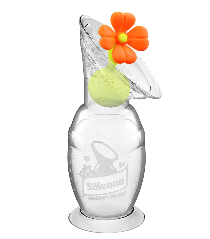 Haakaa Gen 2 Silicone Breast Pump with Suction Base and Flower Stopper, 4 oz, ideal for breastfeeding moms.