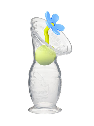 Haakaa Gen 2 Silicone Breast Pump with Suction Base and Flower Stopper, 4 oz, ideal for breastfeeding moms.