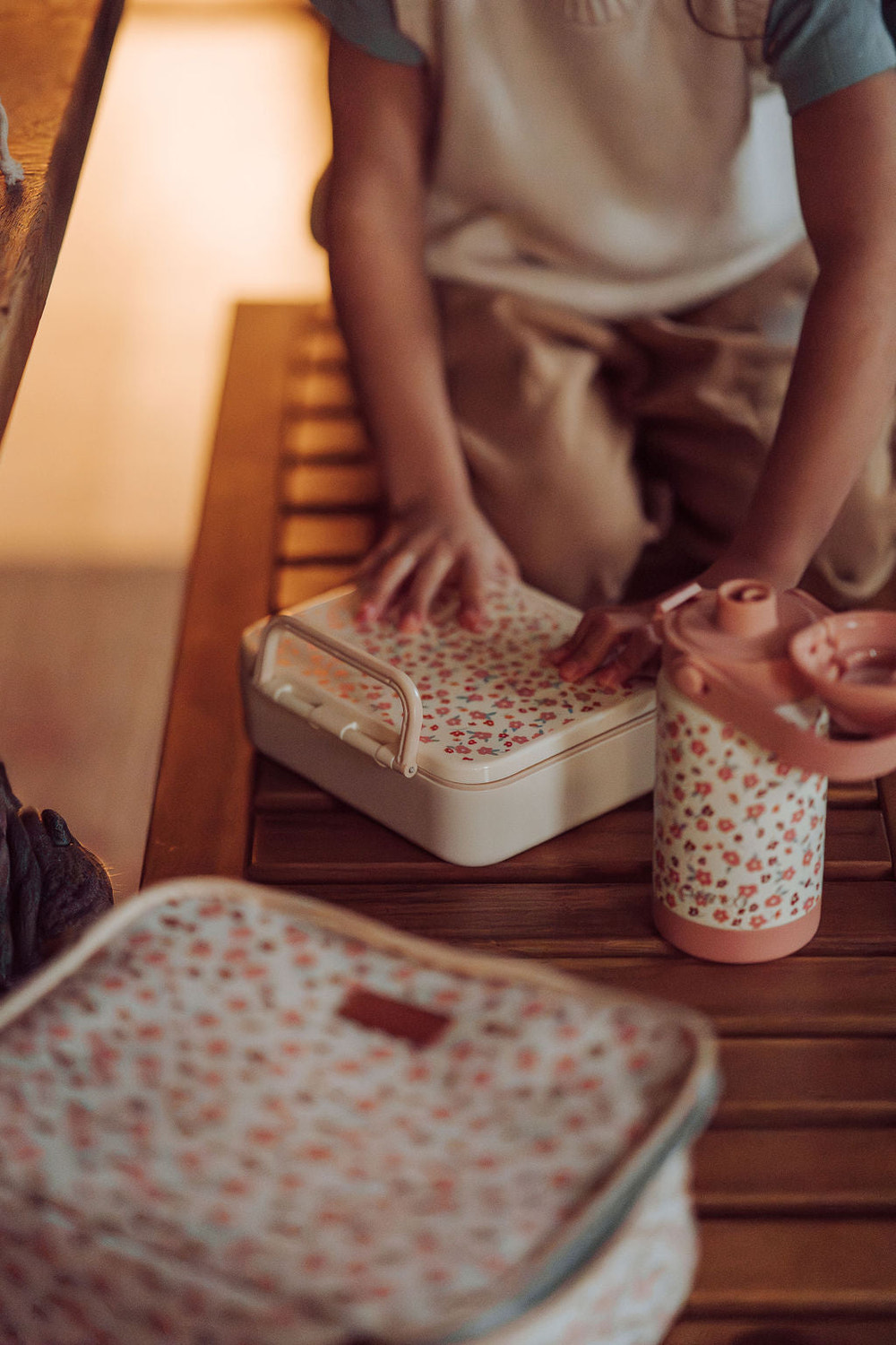 3 Compartment Leakproof Lunchbox in Sunset Meadow design for kids' meals and snacks.