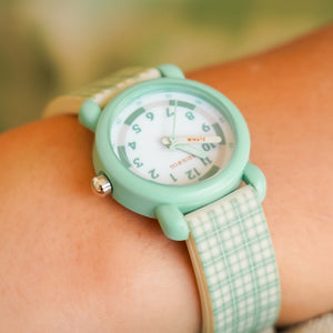 Classic watches in fern plaid, featuring silicone and stainless steel, perfect for baby accessories and seasonal wear.