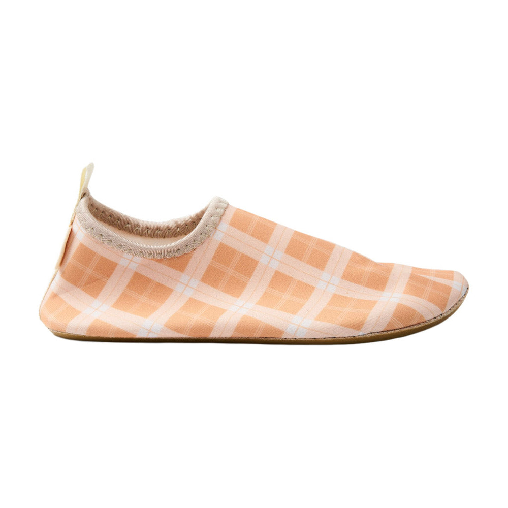 Baby swim shoes in buckwheat plaid design, perfect for summer fun and water play.