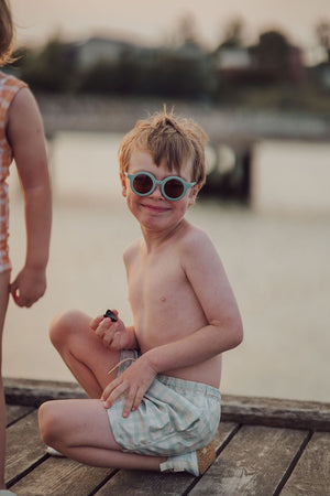 Fern Plaid baby swim shoes at angle 8, perfect for summer fun and water adventures.