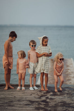 Fern Plaid swim shoes for babies, perfect for water play and beach adventures. Angle 9 view showcasing design.