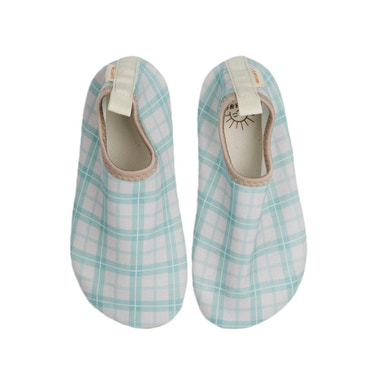 Fern Plaid swim shoes for babies, perfect for beach and pool fun.