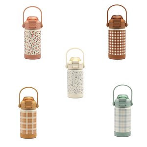 Sip + Chug 2 in 1 Thermo Water Bottle 12 oz. in Fern Plaid, angled view showcasing its stylish design and functionality.