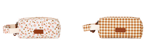 Two Compartment Pencil Case in Sienna Gingham, stylish and functional for kids' school supplies.