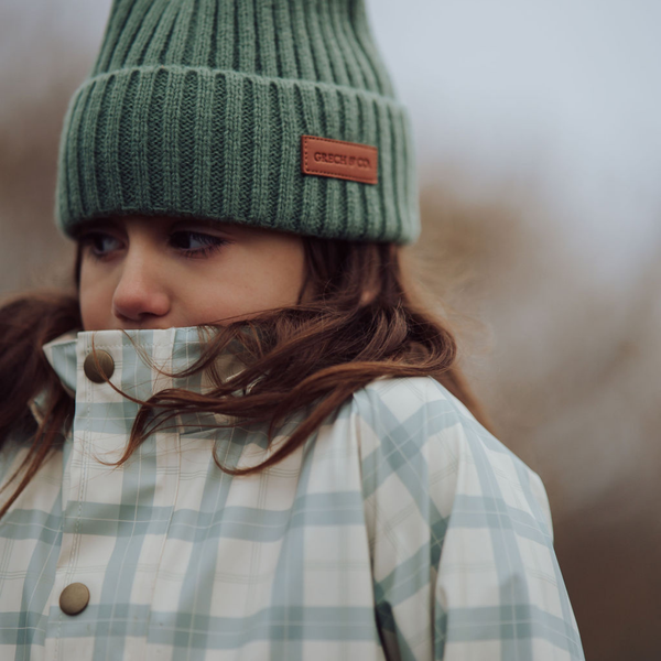 Knit Beanie Wide Rib in Fern color, showcasing a stylish angle 3 view for babies.