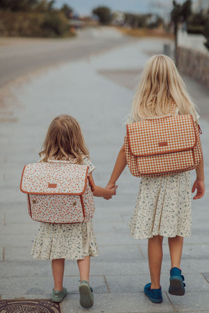 Sienna Gingham Satchel Backpack for babies, stylish and functional, shown from angle 3.