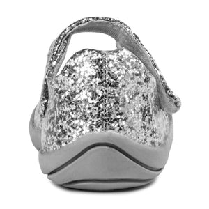 Delaney Grip ‘n’ Go™ Silver Mary Janes for babies, stylish and comfortable, shown from angle 5.