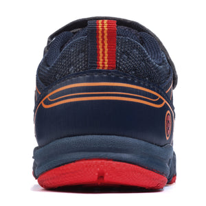 Mars Grip ‘n’ Go™ sneakers in navy and orange, angle view 5, perfect for active babies.