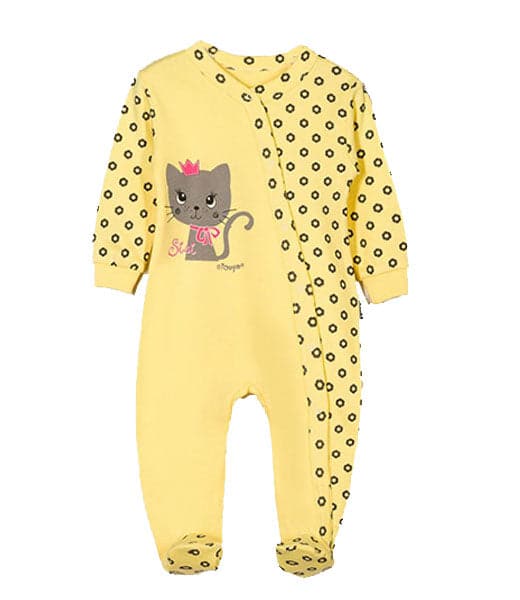 Girls Cat Footed Bodysuit - Cute and comfy outfit for babies, perfect for playtime and snuggles.