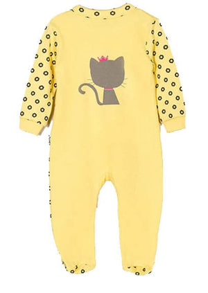 Girls cat footed bodysuit in angle 3 view, perfect for stylish and cozy baby outfits.
